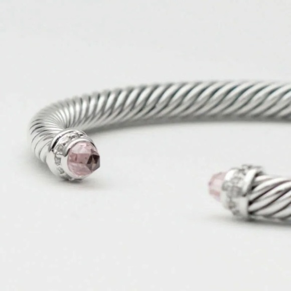 David Yurman Sterling Silver Cable Classics Bracelet Morganite and Diamonds 5mm - Picture 3 of 5